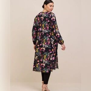Torrid Crepe Lace Trim Kimono Black Floral Polka Dot Print Size 2X